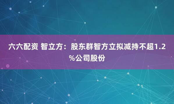 六六配资 智立方：股东群智方立拟减持不超1.2%公司股份
